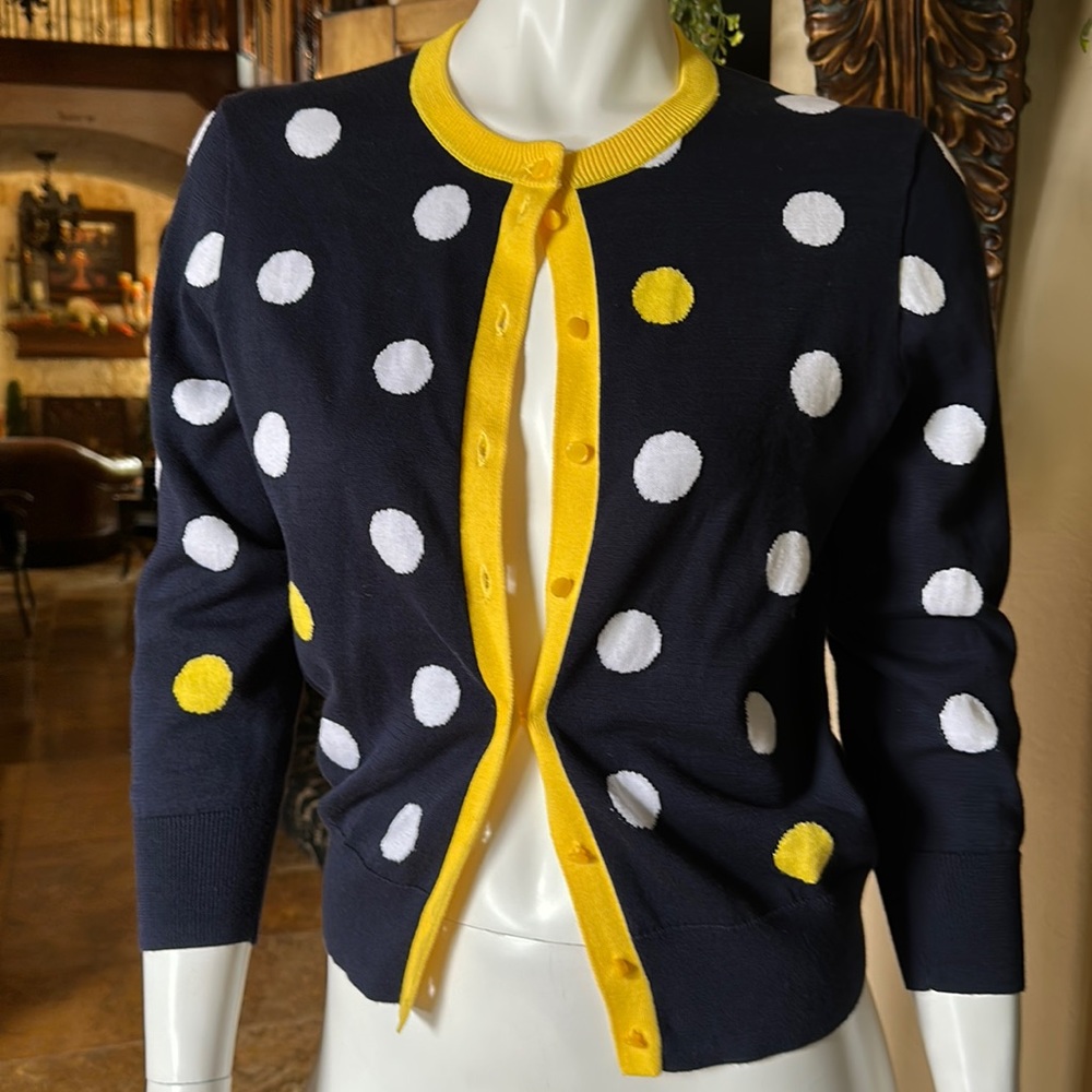 Crown & Ivy Navy Polka Dot Cardigan